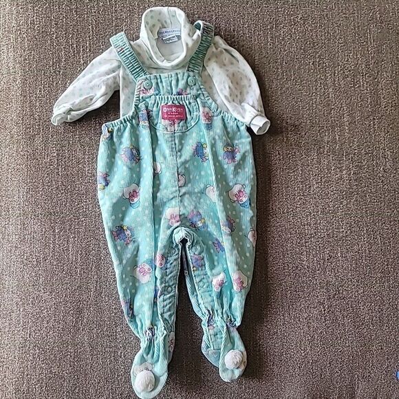 Vtg Osh Kosh Bgosh Snowman Courderoy Overalls Matching Turtleneck Snowball Feet - Picture 3 of 14